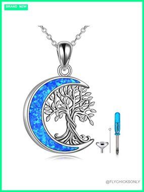 Sterling Silver Tree of Life Urn Necklace Opal Moon Cremation Jewelry